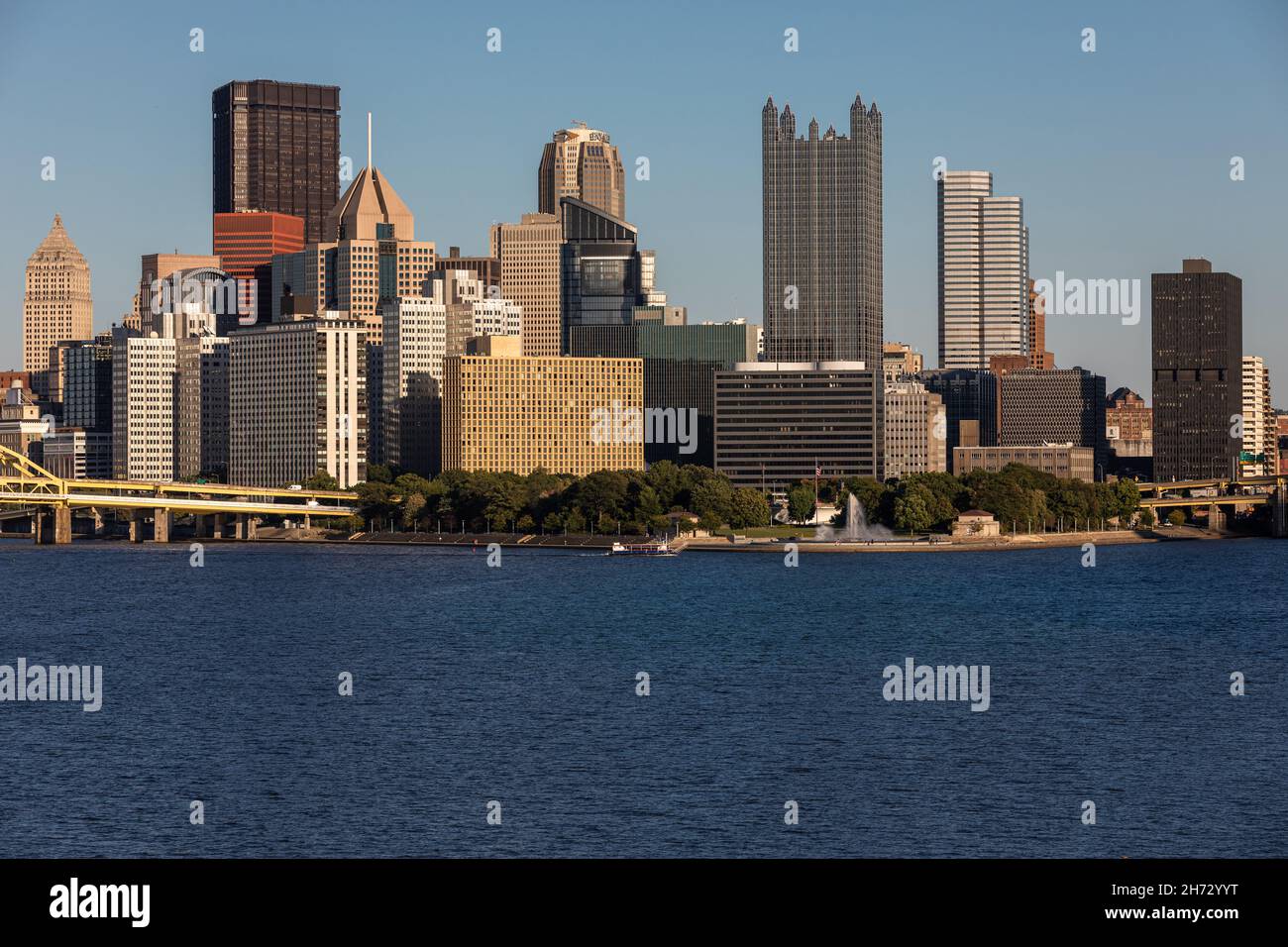 Cityscape of Pittsburgh, Pennsylvania. Allegheny and Monongahela Rivers in Background. Ohio River. Pittsburgh Downtown With Skyscrapers and Beautiful Stock Photo