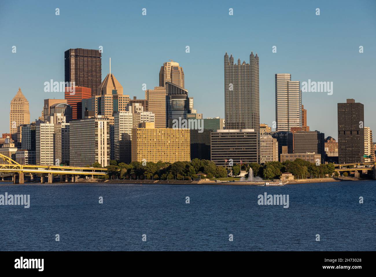 Cityscape of Pittsburgh, Pennsylvania. Allegheny and Monongahela Rivers in Background. Ohio River. Pittsburgh Downtown With Skyscrapers and Beautiful Stock Photo