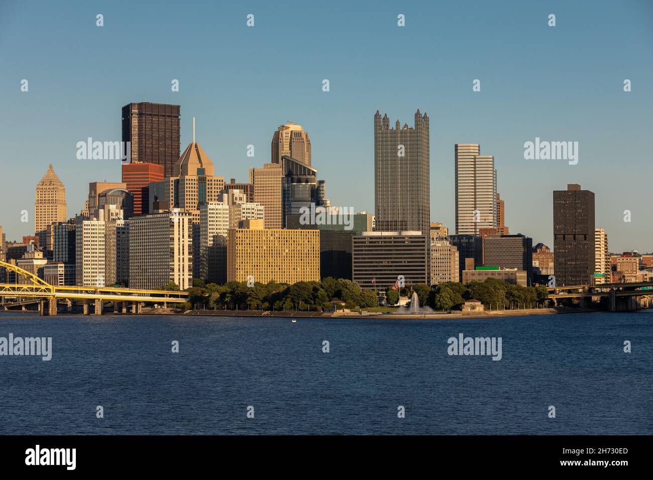 Cityscape of Pittsburgh, Pennsylvania. Allegheny and Monongahela Rivers in Background. Ohio River. Pittsburgh Downtown With Skyscrapers and Beautiful Stock Photo