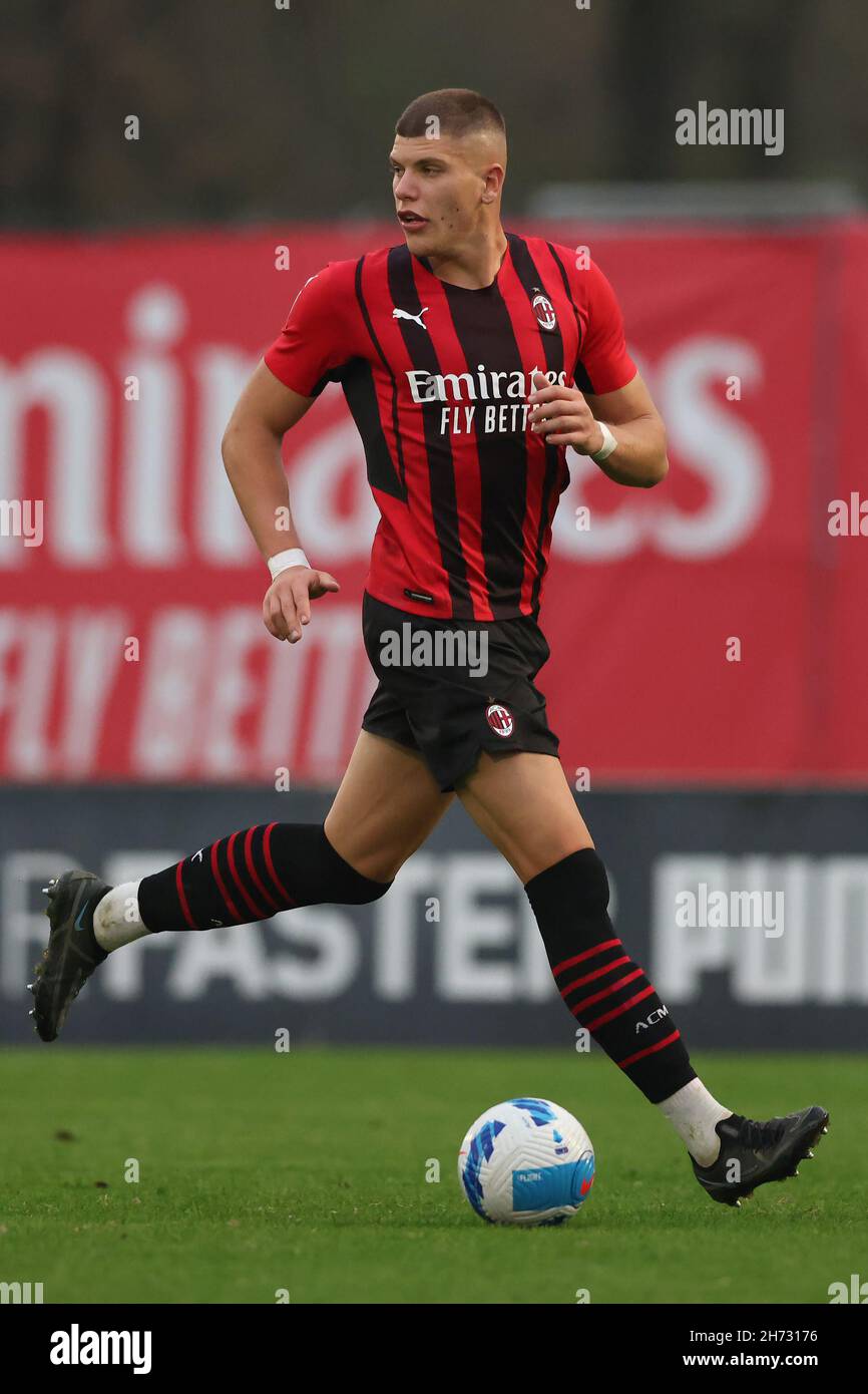 Milan, Italy, 19th November 2021. Andrei Coubis of AC Milan during the  Campionato Primavera match at Centro Sportivo Vismara, Milan. Picture  credit should read: Jonathan Moscrop / Sportimage Credit: Sportimage/Alamy  Live News