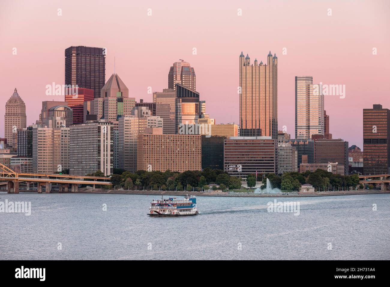 Cityscape of Pittsburgh, Pennsylvania. Allegheny and Monongahela Rivers in Background. Ohio River. Pittsburgh Downtown With Skyscrapers and Beautiful Stock Photo