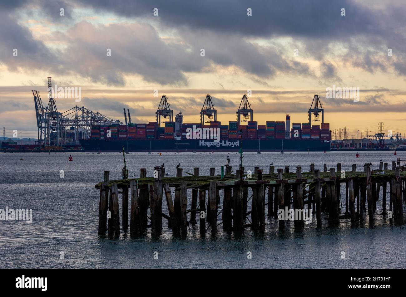 large container ship in the port of southampton docks loading ...