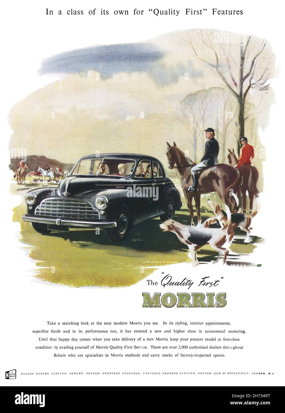 1951 British advertisement for Morris motor cars. Stock Photo