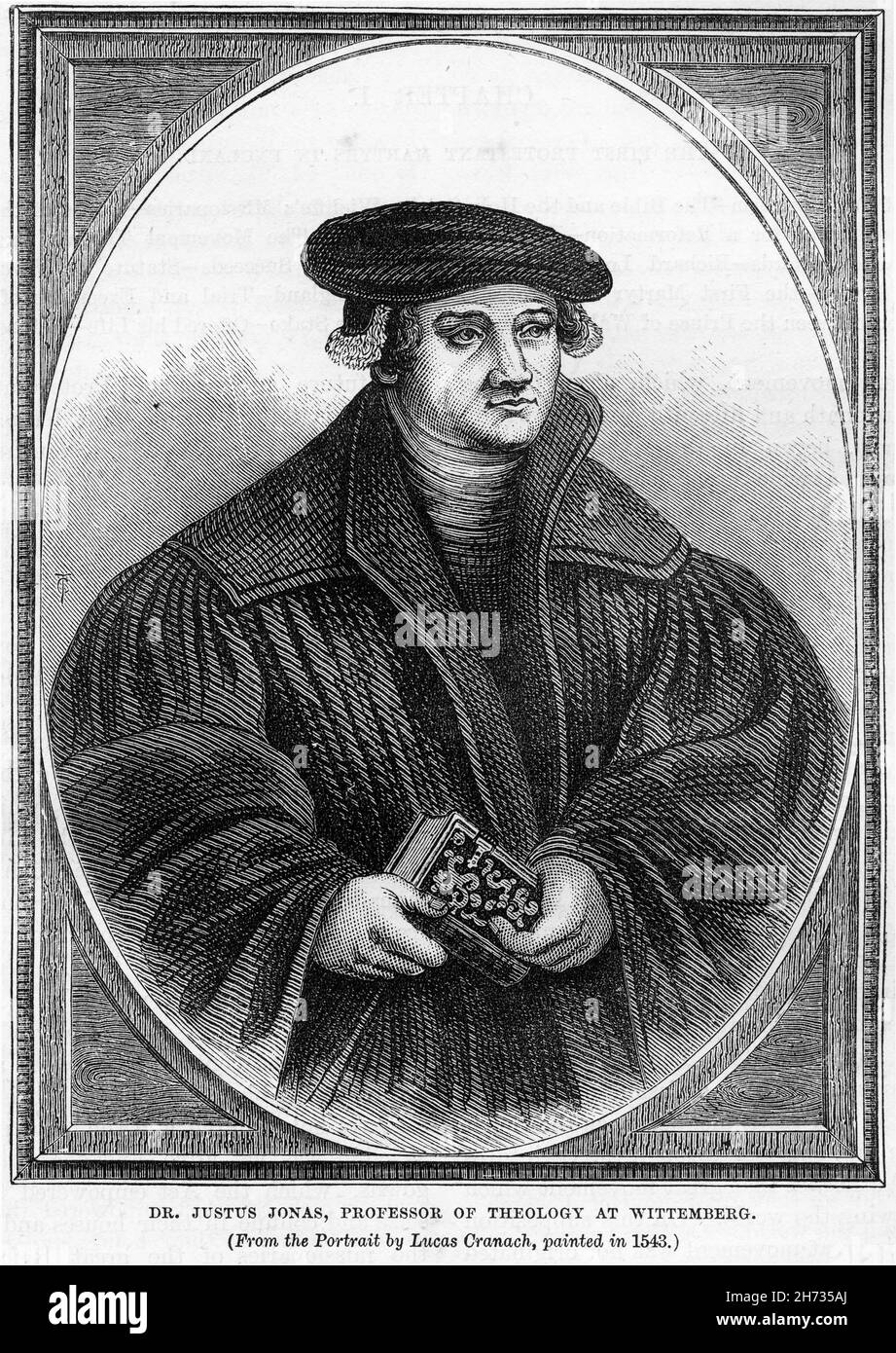 Engraving of Justus Jonas, the Elder (1493 – 1555), or simply Justus Jonas, was a German Lutheran theologian and reformer. He was a Jurist, Professor and Hymn writer. He is best known for his translations of the writings of Martin Luther and Philipp Melanchthon. Stock Photo