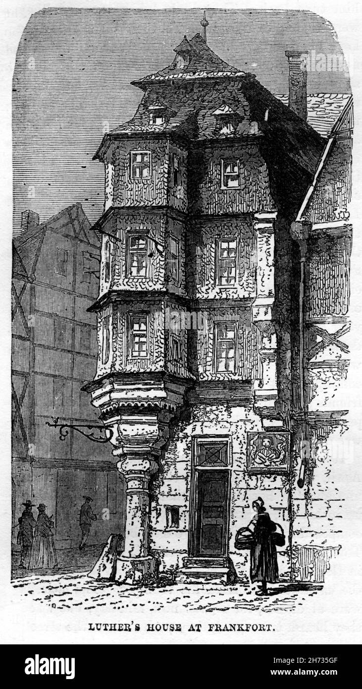 Engraving of Martin Luther's home in Frankfurt, Germany, circa 1540 Stock Photo