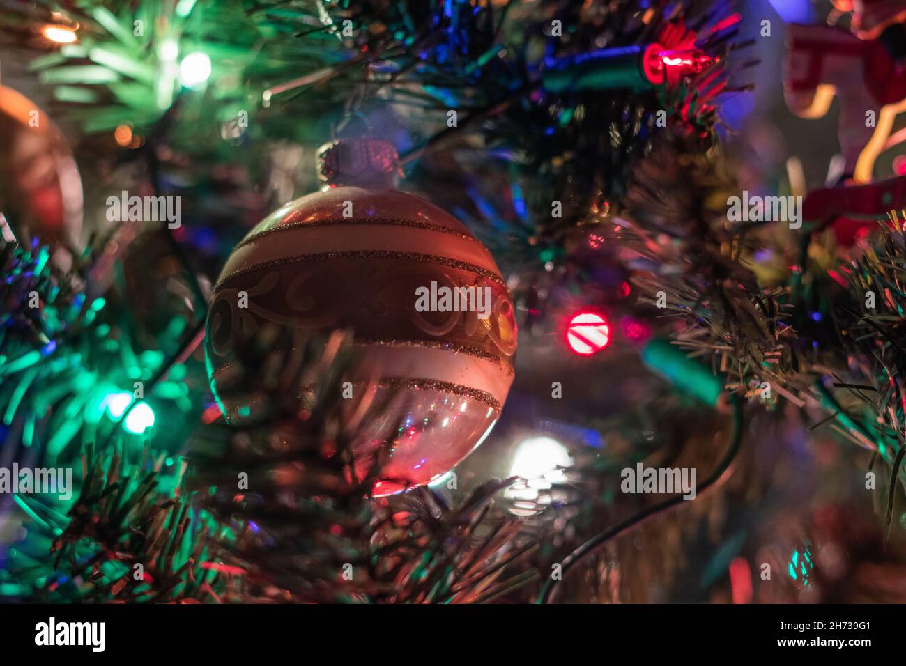 christmas celebration, tree, balls and lights Stock Photo - Alamy