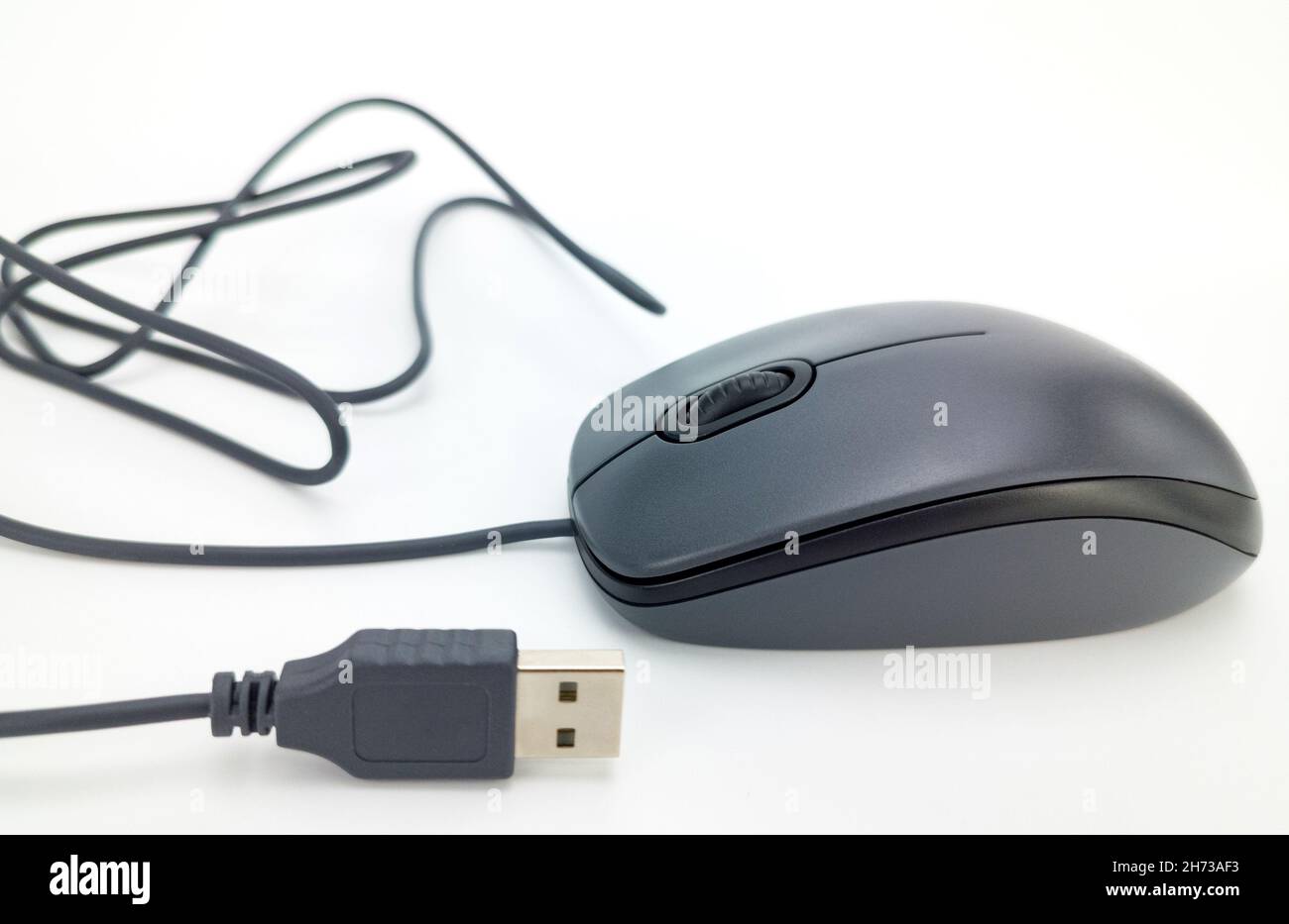 computer mouse on a white background. selective focus. USB connection Stock Photo