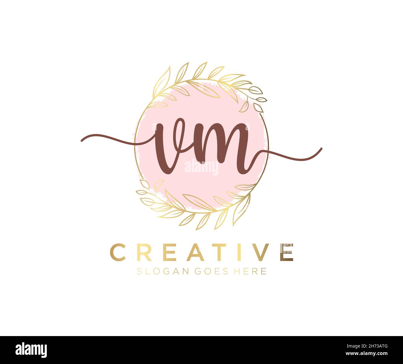 VM feminine logo. Usable for Nature, Salon, Spa, Cosmetic and Beauty Logos. Flat Vector Logo Design Template Element. Stock Vector