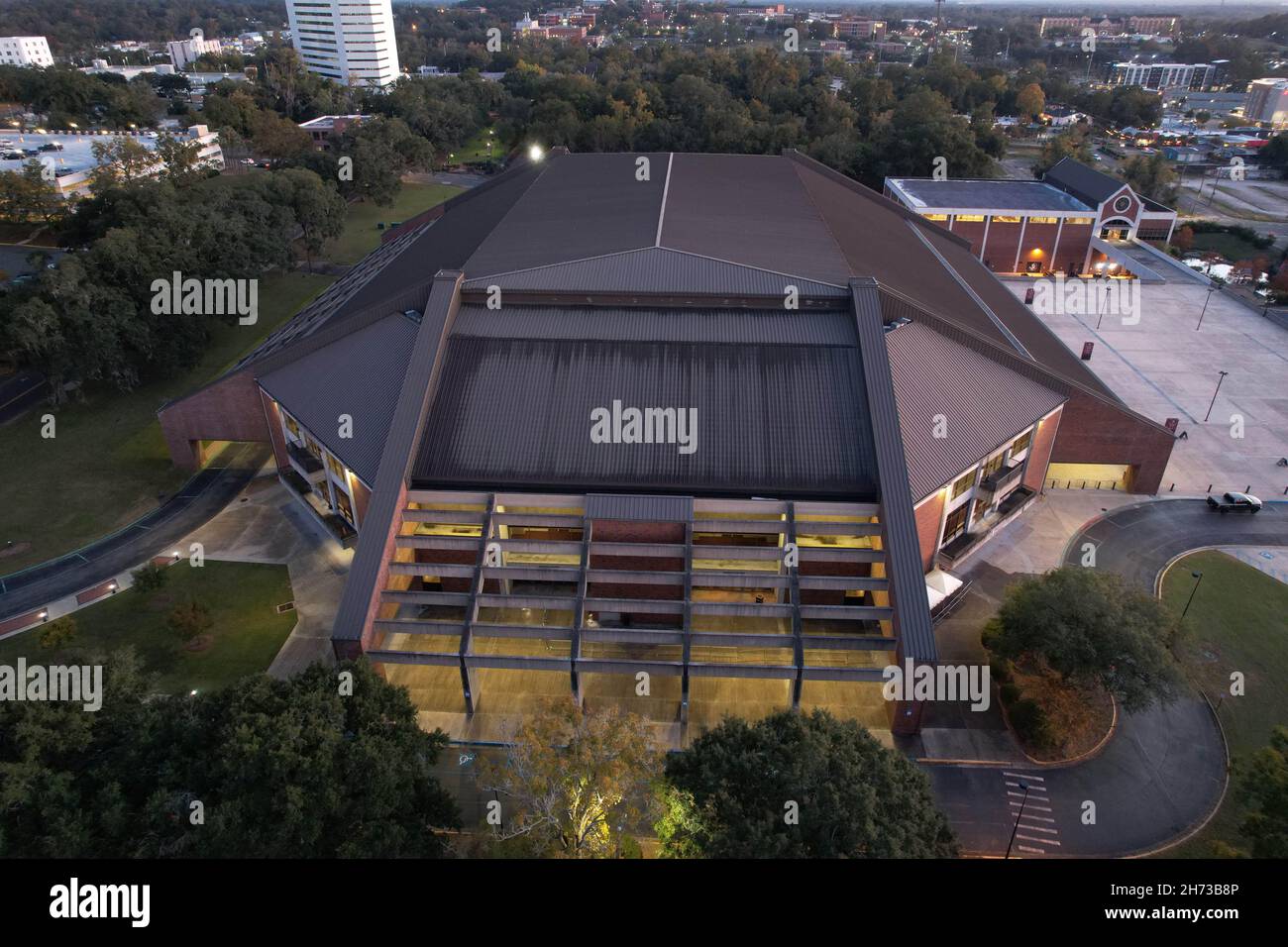 An aerial view of the Tucker Center aka Donald L. Tucker Civic Center on the campus of Florida State University, Friday, Nov. 19, 2021, in Tallahassee Stock Photo