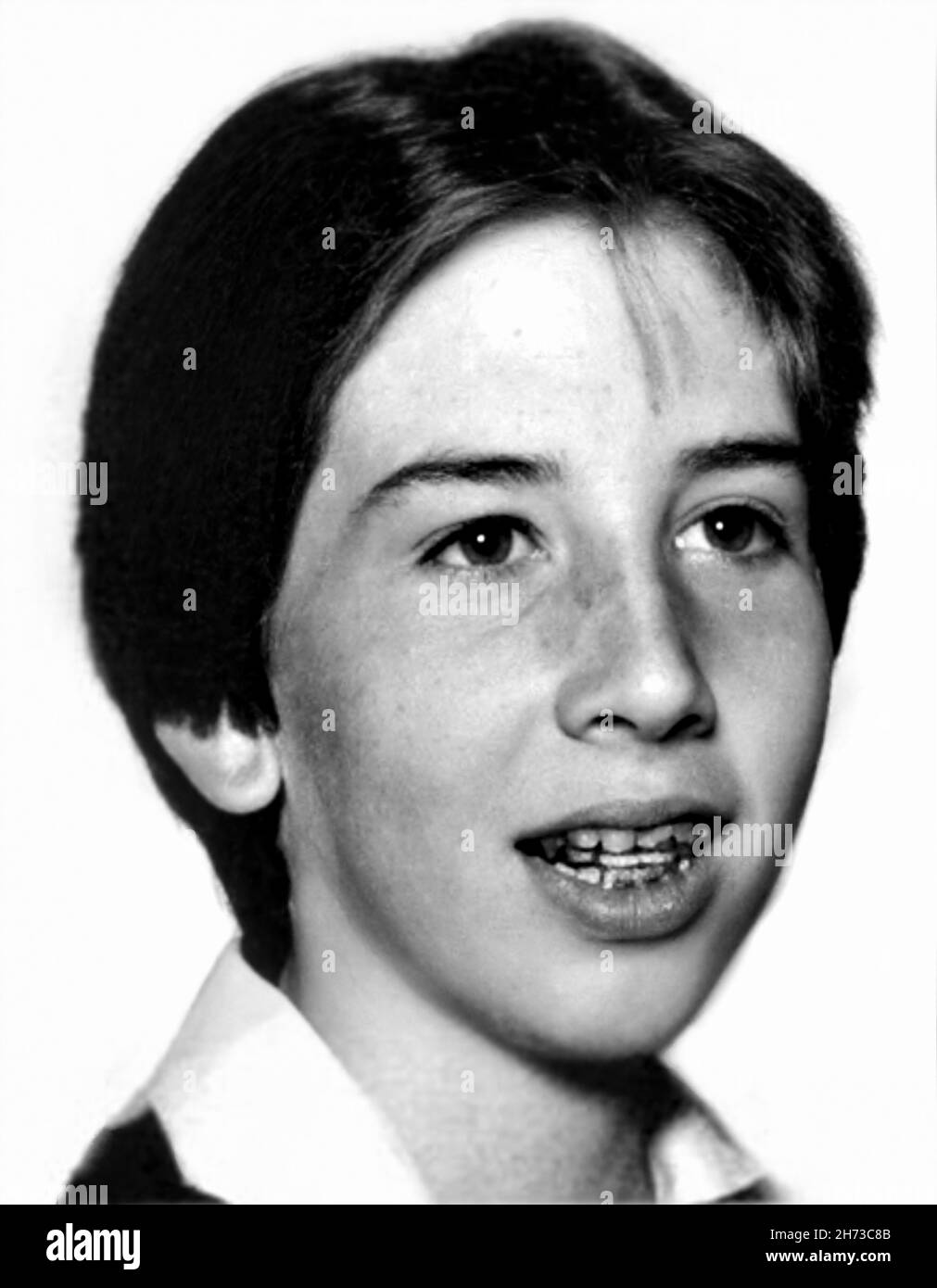 1983 ca, USA : The celebrated american Rock Star singer and composer MARILYN MANSON ( born 5 january 1969 ), born Brian Hugh Warner , when was a young boy aged 14 in School Yearbook . Unknown photographer. - HISTORY - FOTO STORICHE - personalità  da giovane giovani - personality personalities when was young - TEENAGER -  INFANZIA - CHILDHOOD - MUSIC - MUSICA - cantante - COMPOSITORE - ROCK STAR - chitarrista - guitarist - apparecchio ai denti odontoiatrico --- ARCHIVIO GBB Stock Photo