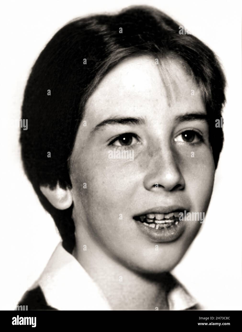 1983 ca, USA : The celebrated american Rock Star singer and composer MARILYN MANSON ( born 5 january 1969 ), born Brian Hugh Warner , when was a young boy aged 14 in School Yearbook . Unknown photographer. - HISTORY - FOTO STORICHE - personalità  da giovane giovani - personality personalities when was young - TEENAGER -  INFANZIA - CHILDHOOD - MUSIC - MUSICA - cantante - COMPOSITORE - ROCK STAR - chitarrista - guitarist - apparecchio ai denti odontoiatrico --- ARCHIVIO GBB Stock Photo