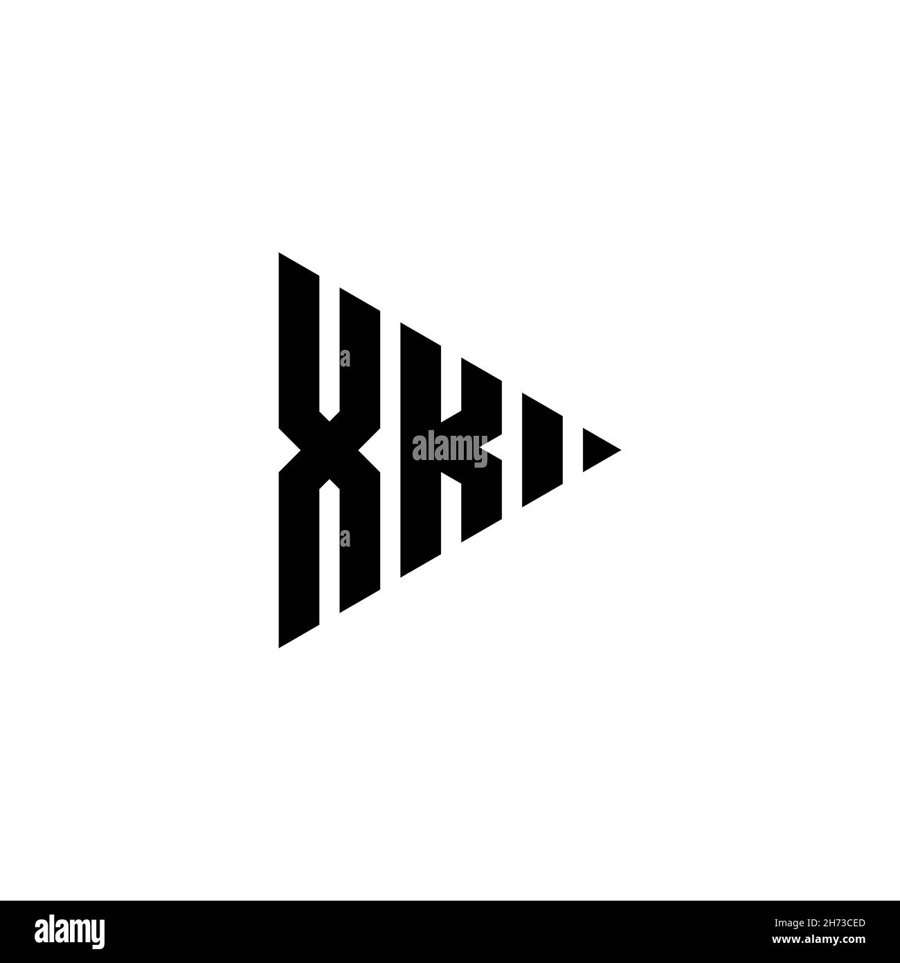XK Monogram logo letter with triangle play button shape style on isolated background. Triangle monogram logo, triangle play logo letter. Stock Vector