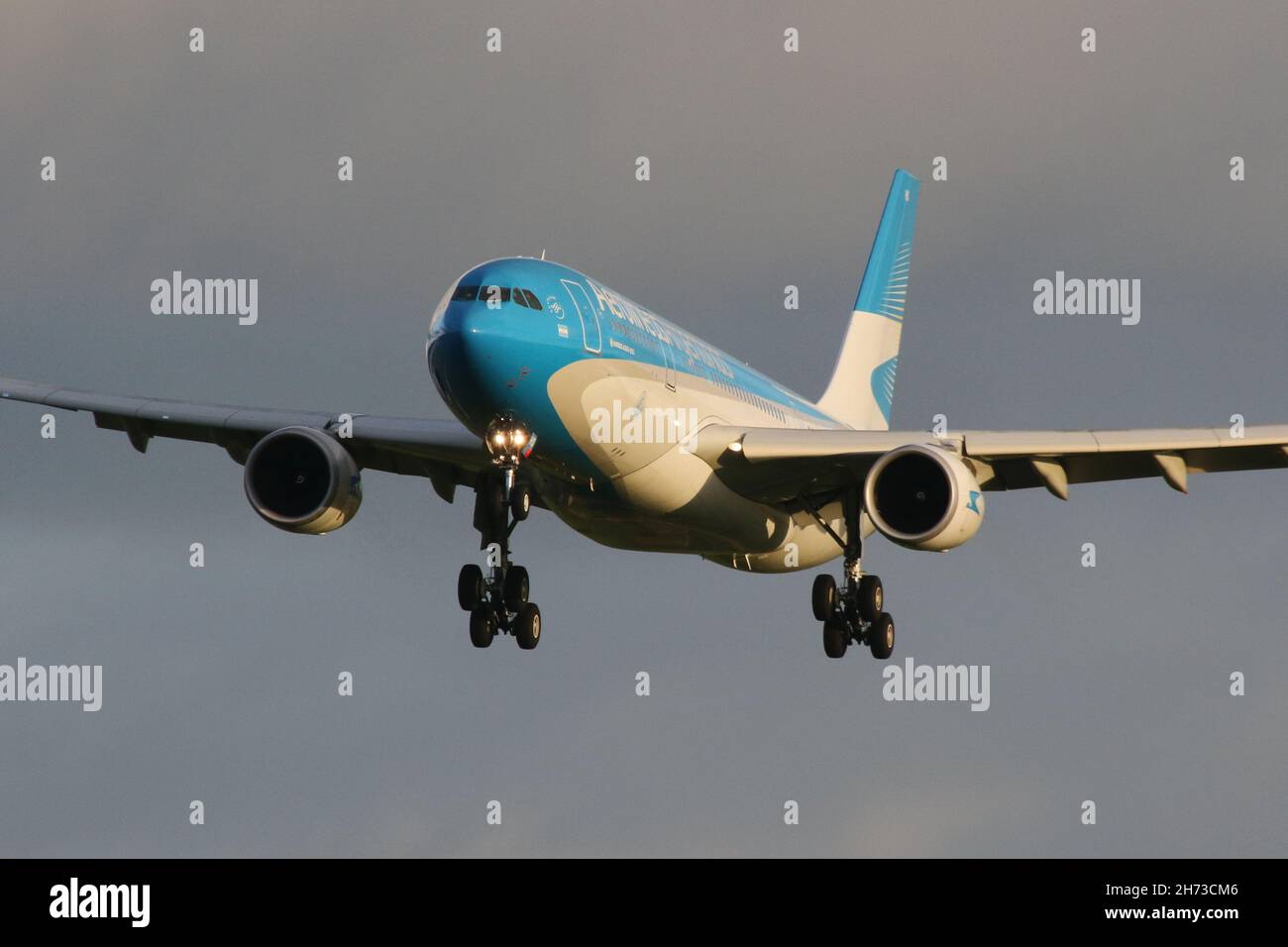 LV-GHQ, an Airbus A330-202 operated by Argentina's flag carrier airline Aerolineas Argentinas, at Prestwick International Airport in Ayrshire, Scotland. The aircraft was in Scotland to collect Argentine delegates who had attended the COP26 climate change conference held in the nearby city of Glasgow. Stock Photo