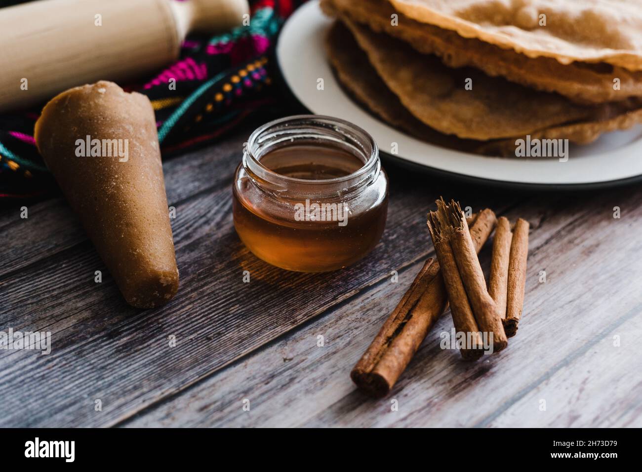 mexican buñuelos recipe and ingredients of traditional dessert for Christmas in Mexico Stock Photo