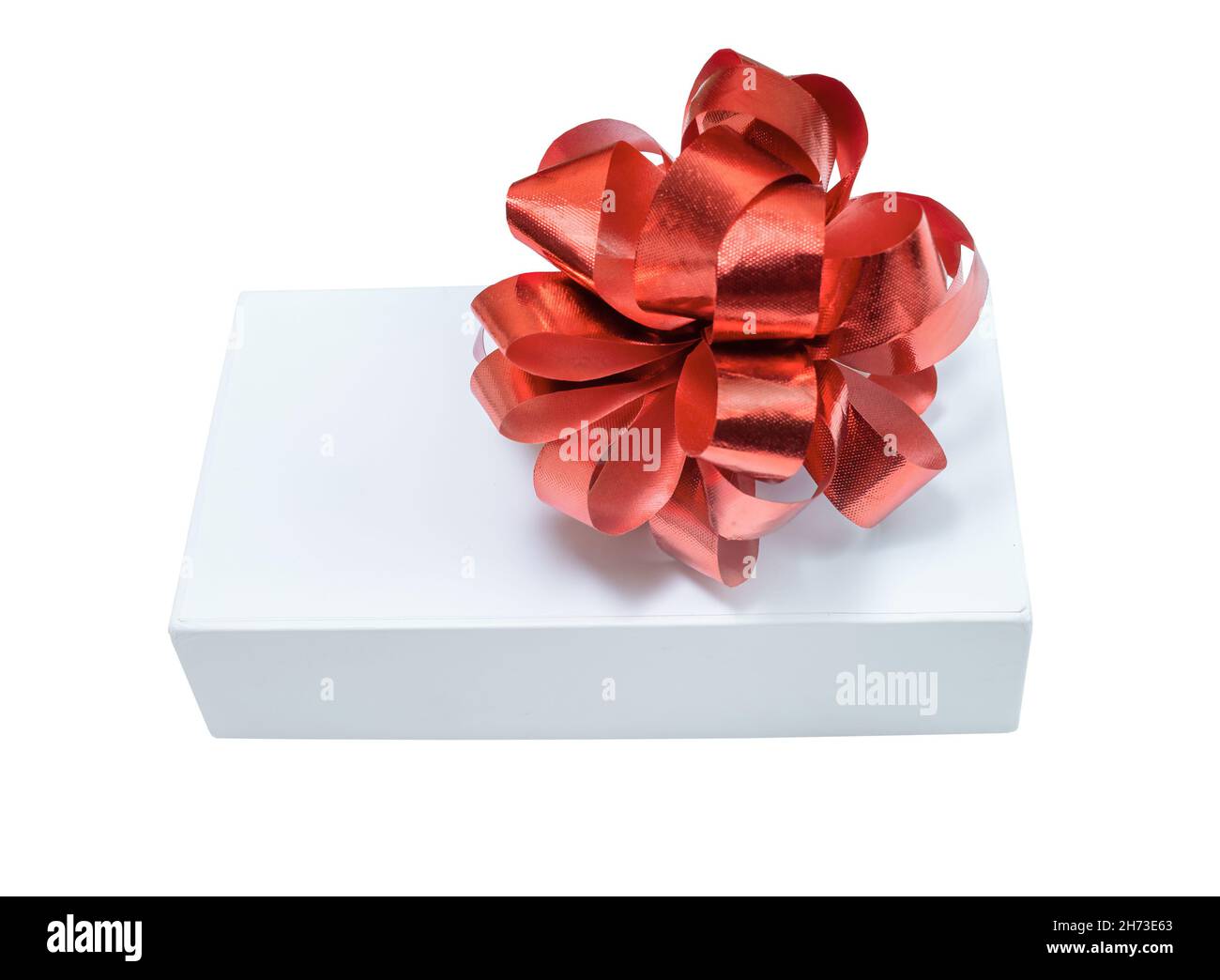 White gift box with red bow isolated on white background Stock Photo ...