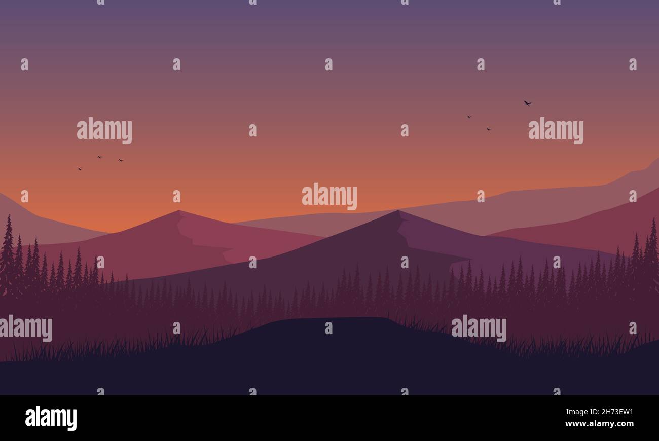 Pdusk Vector Incredible forest and mountains views from the outskirts of the city at ...