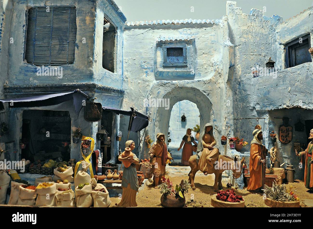 Exhibition of nativity scenes in the chapel of the dolors hires stock