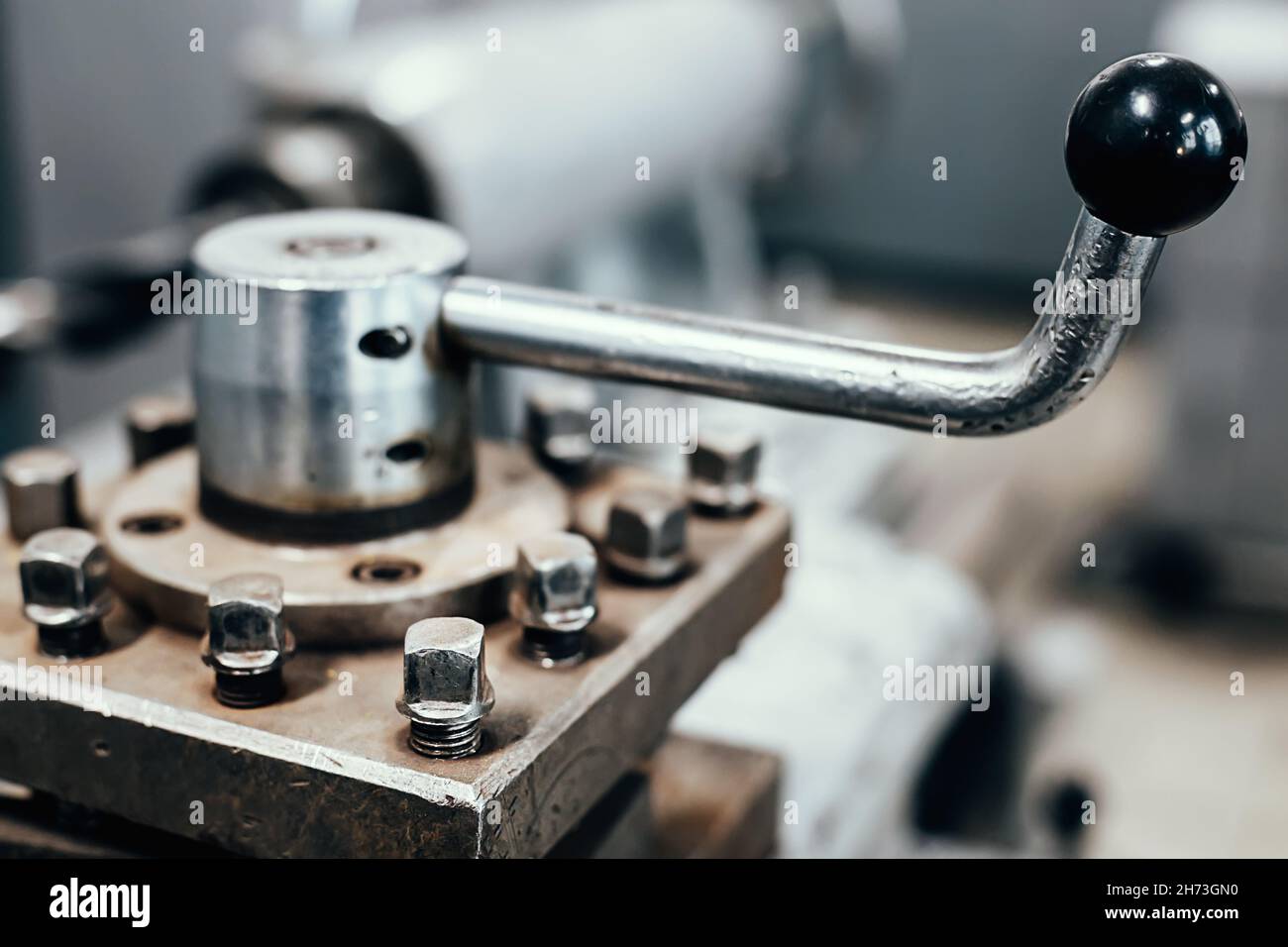Industrial background. Metal lathe detail close-up. Part of industrial ...