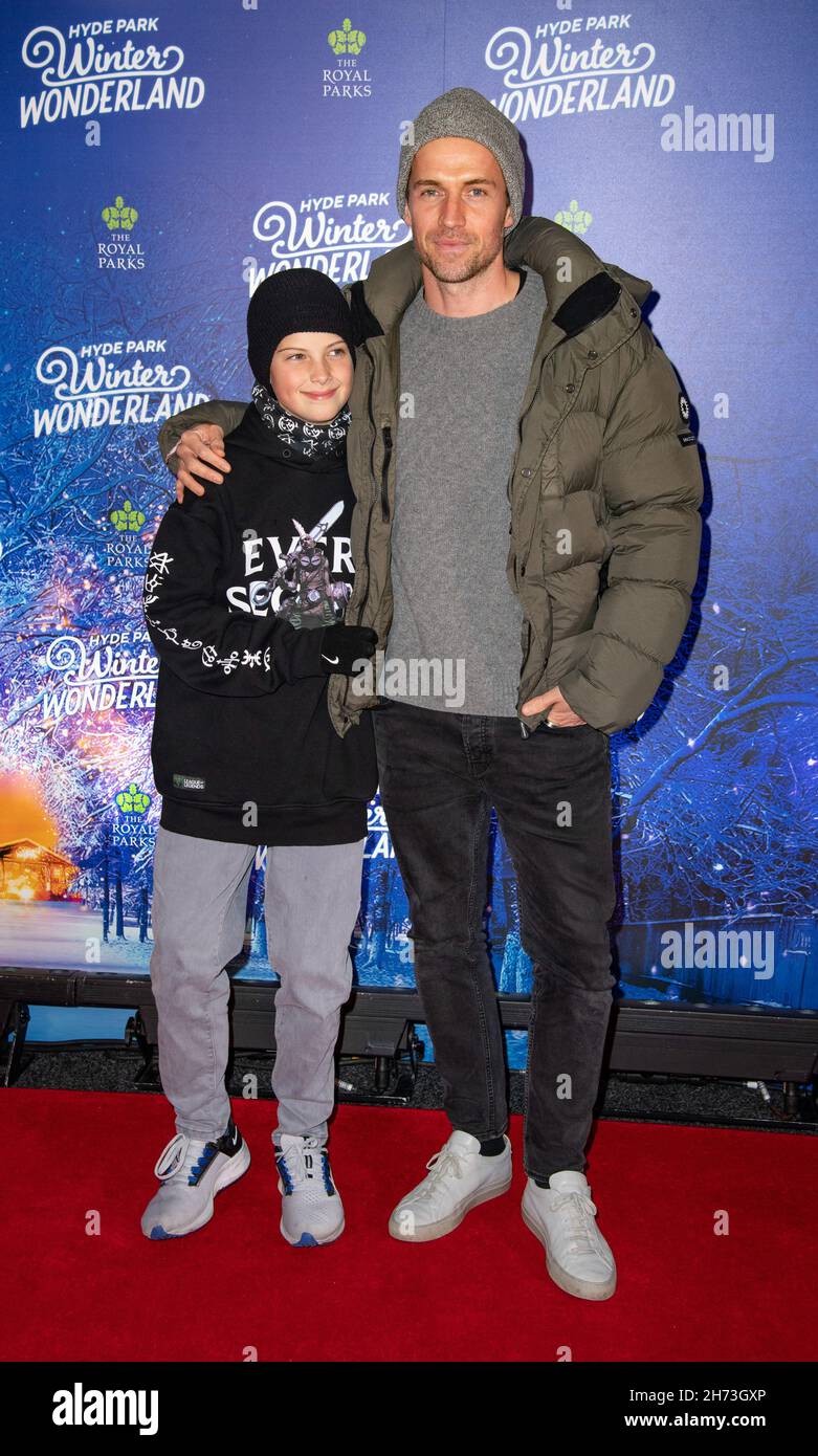 London, UK. 18th Nov, 2021. Andrew Cooper (R) & Jackson Cooper (L) attend the VIP Preview evening of Hyde Park Winter Wonderland in London. Credit: SOPA Images Limited/Alamy Live News Stock Photo