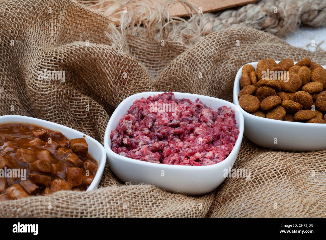 various dog food options. Raw, dry and chunks in gravy Stock Photo Alamy