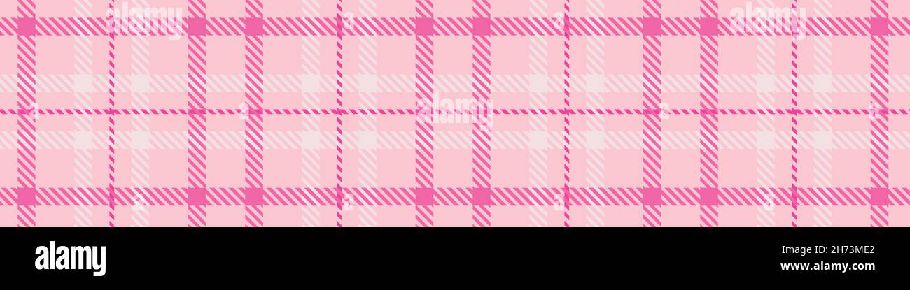 Girly pink seamless plaid vector border. Gingham bright color checker ...