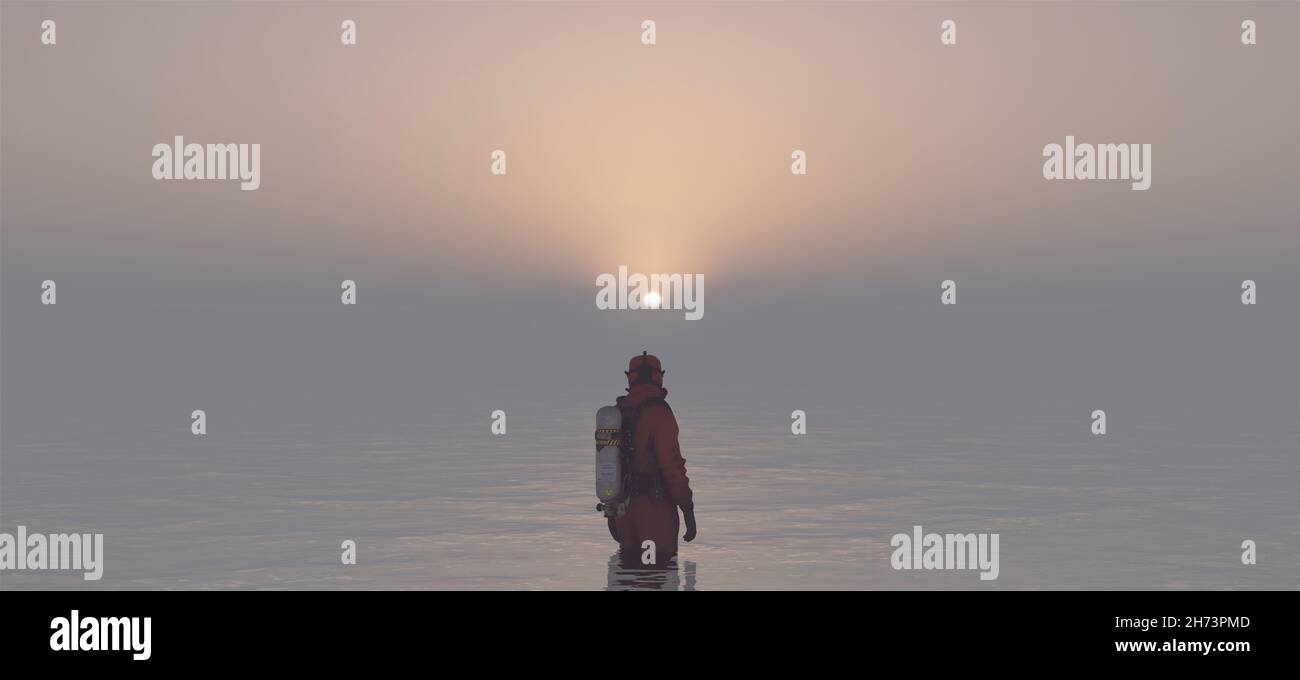 Person in a Hazmat Suit Biohazard Sunset Sky Coastline Ocean Sea Water  Pollution Protection Clouds Sun Sunrise 3d illustration render Stock Photo  - Alamy