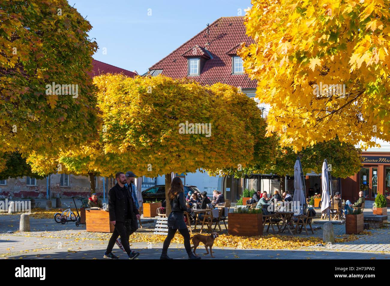 Nove Mesto nad Vahom (Neustadt an der Waag): openair restaurant at main square in , , Slovakia Stock Photo