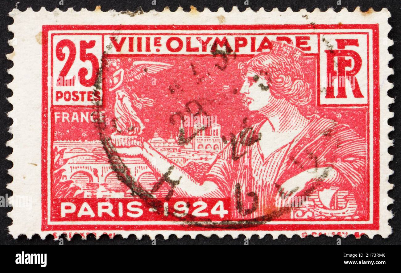 FRANCE - CIRCA 1924: a stamp printed in the France shows The Trophy, 8th Olympic Games in Paris, circa 1924 Stock Photo