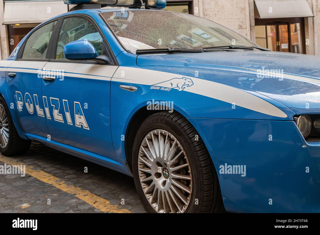 Close up of Italian Police Car - Squadra Volante, Rome, Italy Stock Photo