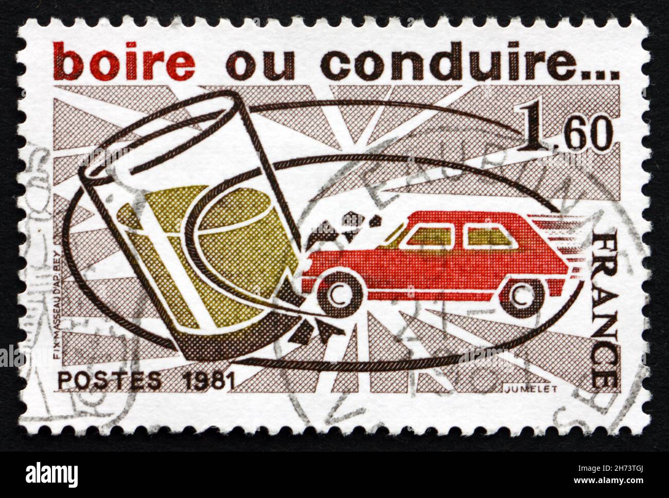 FRANCE - CIRCA 1981: a stamp printed in the France shows Drink or Drive, Highway Safety, circa 1981 Stock Photo