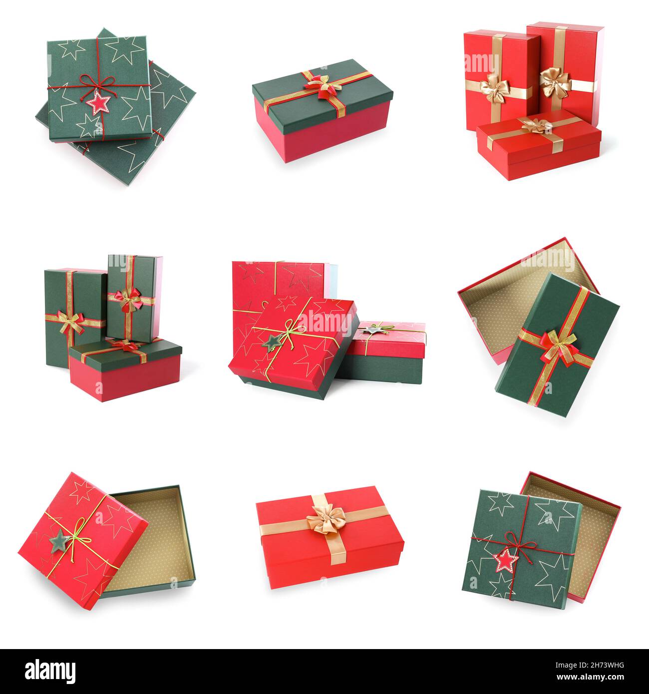Set of Christmas gift boxes on white background Stock Photo - Alamy