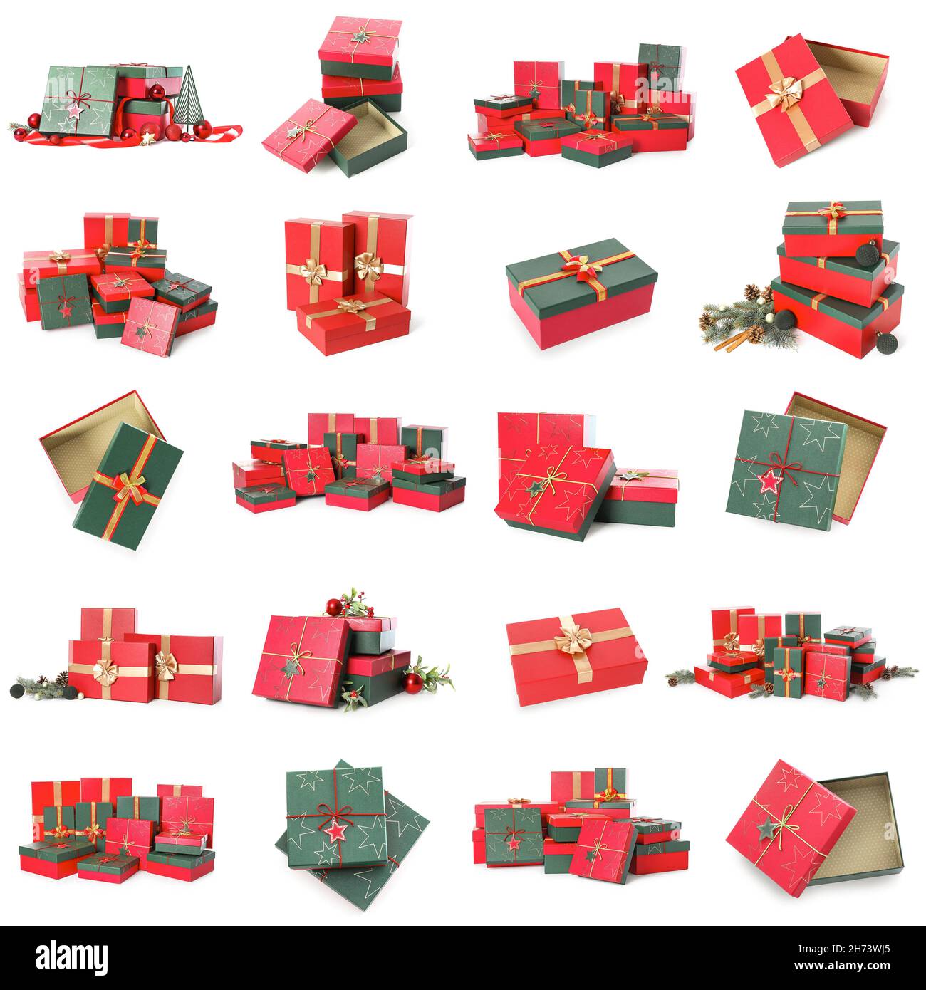 Set of Christmas gift boxes on white background Stock Photo - Alamy