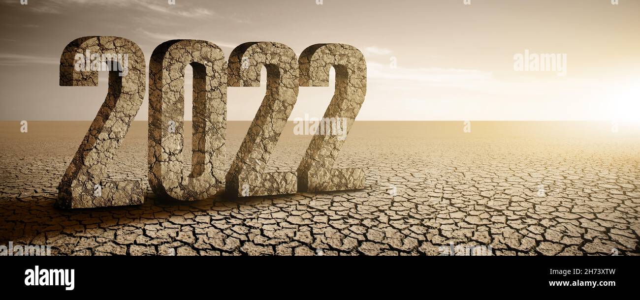 Figures 2022 in the desert. Global warming and climate changes  Stock Photo