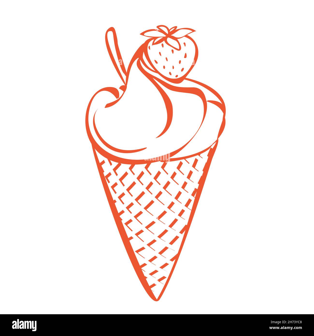 https://c8.alamy.com/comp/2H73YC8/ice-cream-with-strawberry-pink-countour-icecream-in-waffle-cup-hand-made-drawing-2H73YC8.jpg
