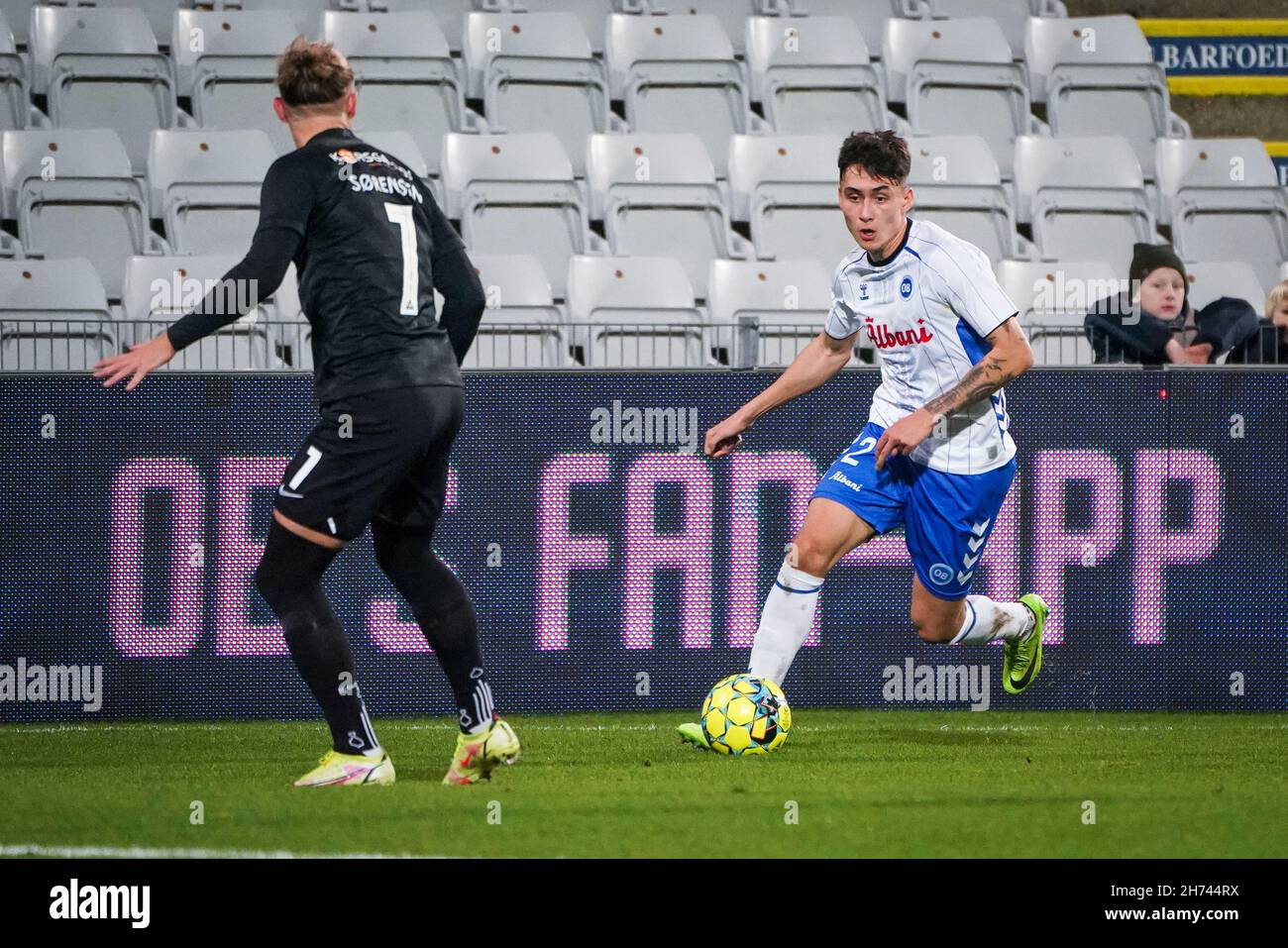 Odense, Denmark. 19th Nov, 2021. Nicholas Mickelson (2) of OB seen