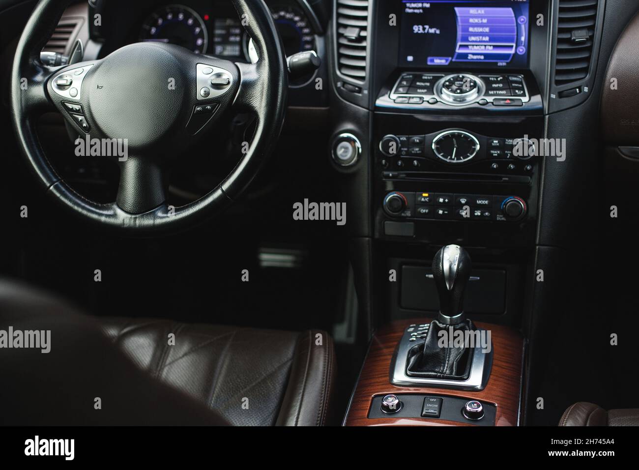 Photo of the interior of the car. Steering wheel, dashboard Stock Photo ...