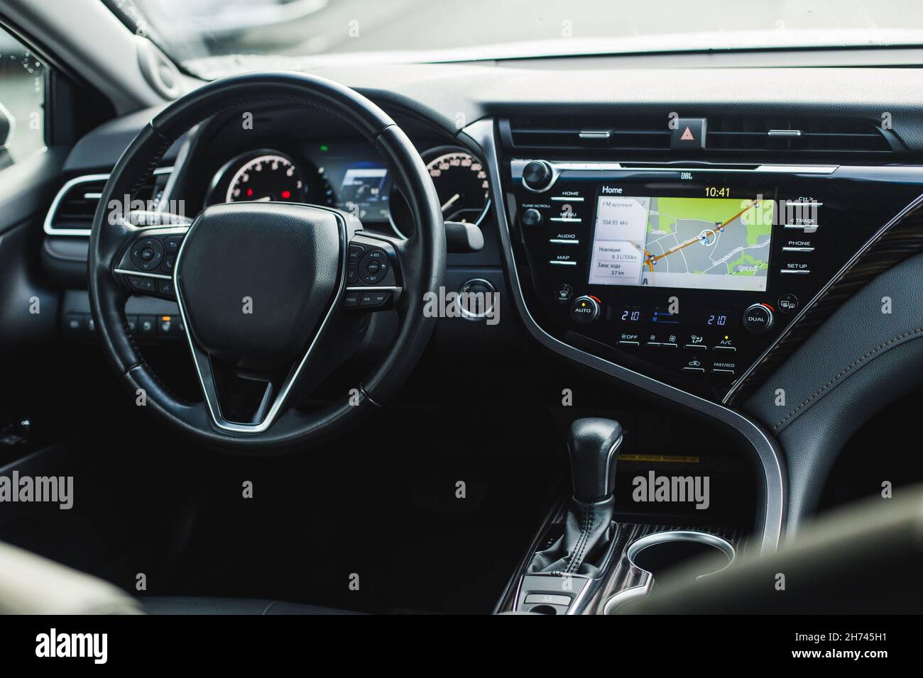 Photo of the interior of the car. Steering wheel, dashboard Stock Photo ...