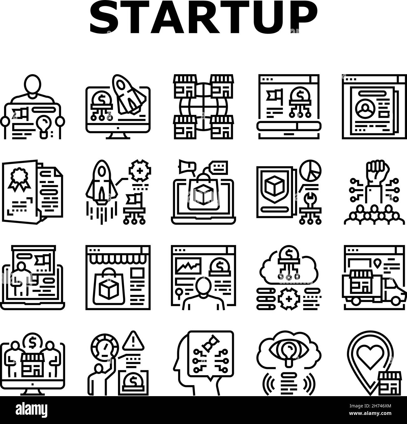 Startup Business Idea Launching Icons Set Vector Stock Vector Image ...