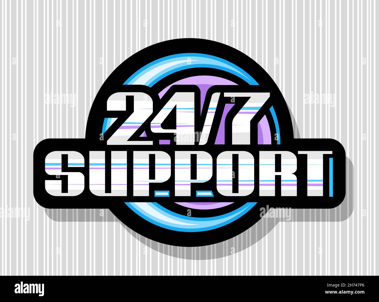 Vector logo for 24/7 Support, black isolated signage with illustration