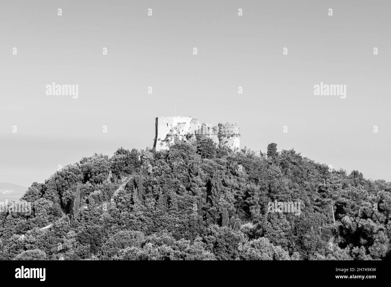 amazing black and white montignoso castle view Stock Photo