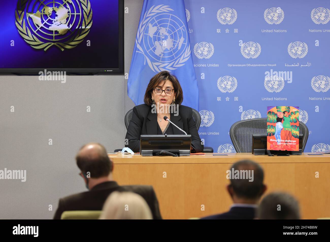 New York, NY, USA. 19th Nov, 2021. United Nations, New York, USA, November 19, 2021 - Sima Sami Bahous, Executive Director of UN Women, and Olof Skoog, Head of the Delegation of the European Union to the During a press conference on the launch of the Spotlight Initiatives impact report for 2020-2021, Rising to the challenge is held at UN Headquarters Today in New York City.Photo: Luiz Rampelotto/EuropaNewswire.PHOTO CREDIT MANDATORY. (Credit Image: © Luiz Rampelotto/ZUMA Press Wire) Credit: ZUMA Press, Inc./Alamy Live News Stock Photo