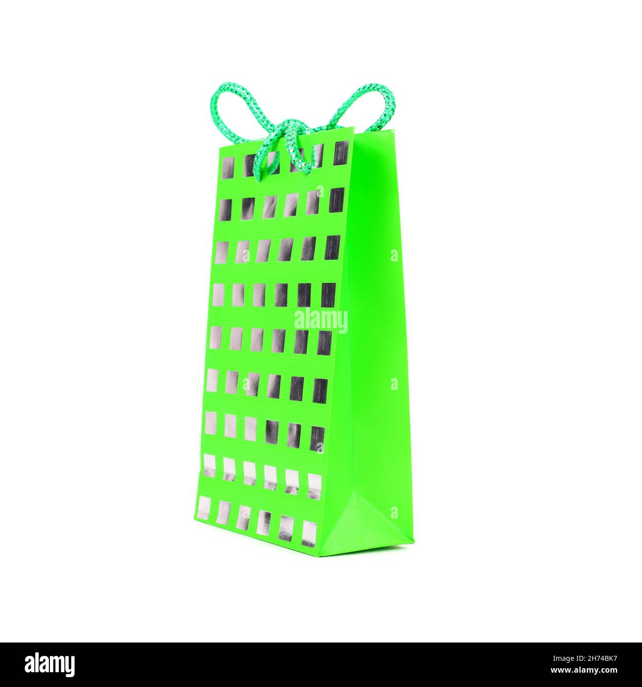 green and silver gift bag Stock Photo