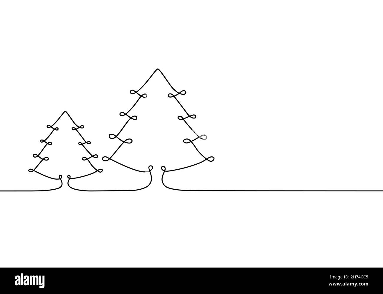 Christmas tree continuous line art. One line drawing Xmas vector symbol on white background. Stock Vector