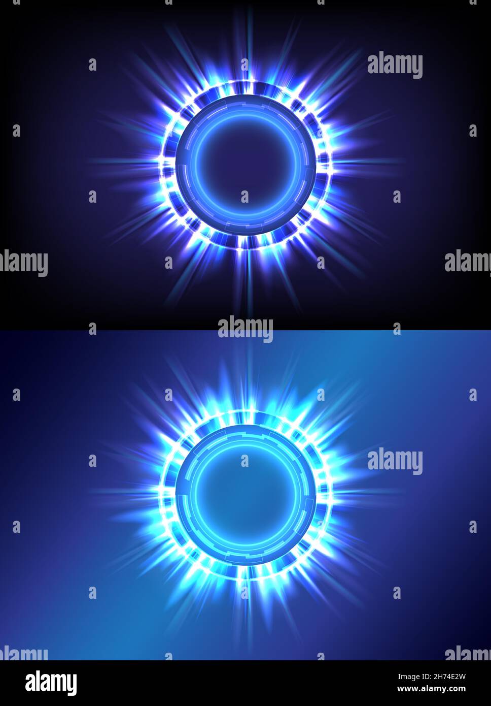 Technology glowing HUD circle. Light and sparking ring. Colorful tunnel. Bright border. Magic portal. Luminous and glint swirling. Vector illustrator. Stock Vector