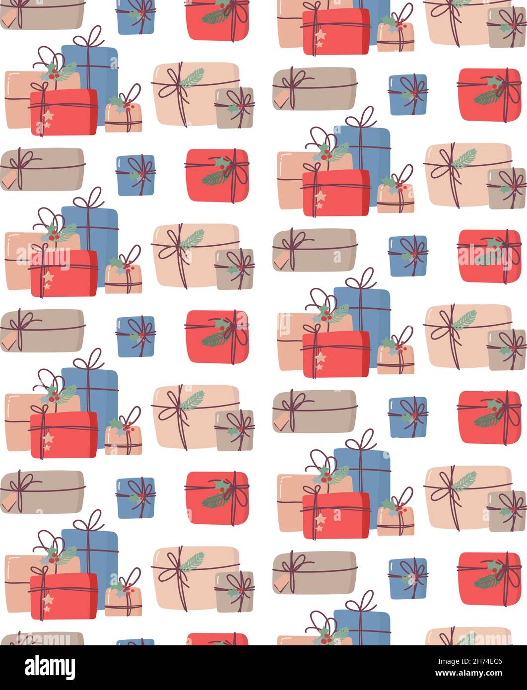 Christmas seamless background with gifts. Vector wallpaper in flat ...