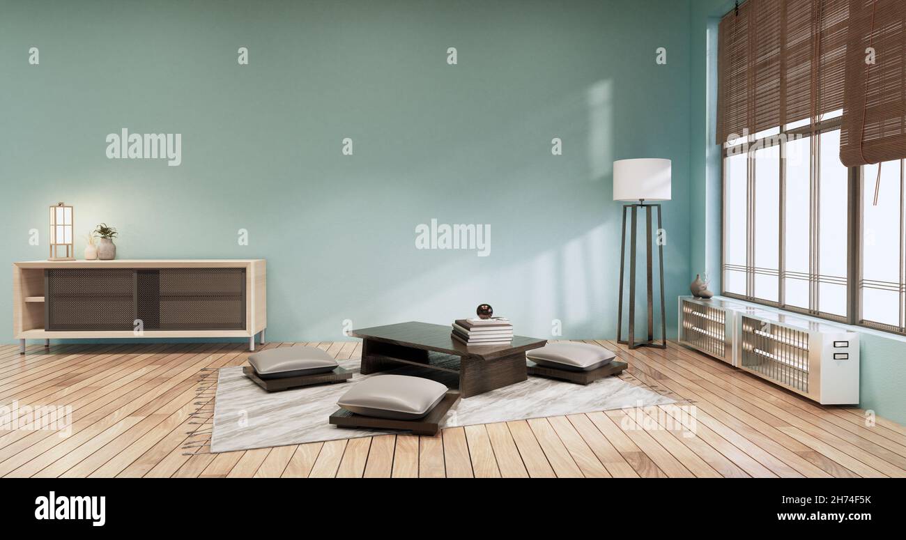 Mint Living Room interior on mint wall background. 3D rendering Stock ...
