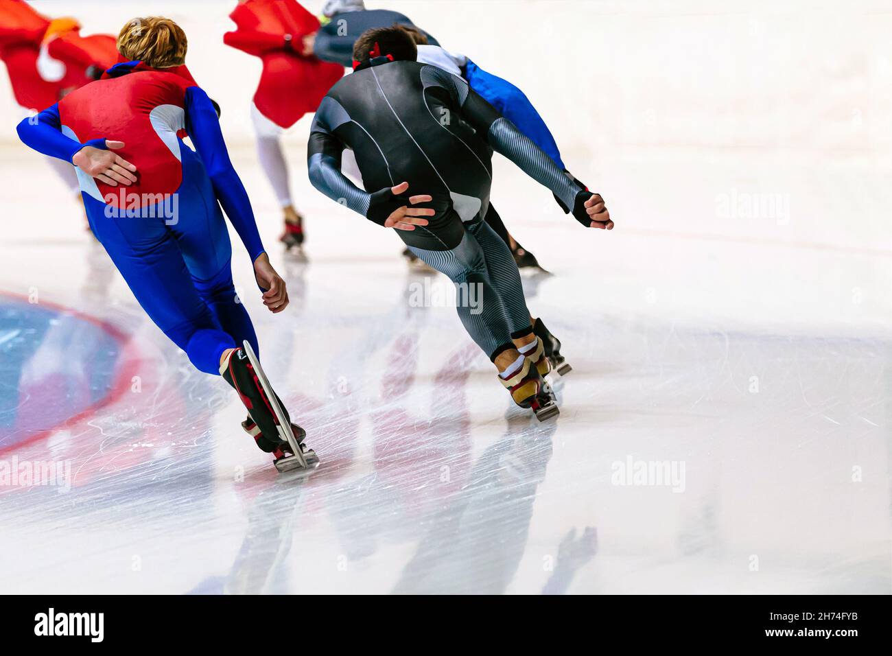 back skaters athletes in speed skating mass start Stock Photo Alamy