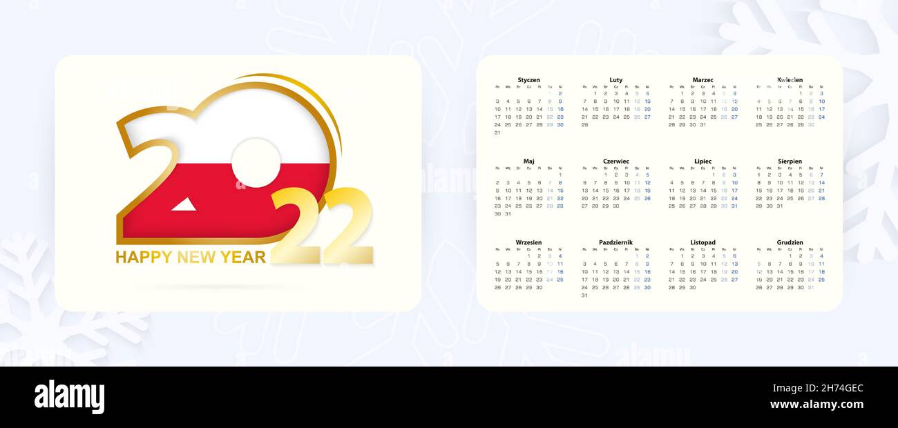 Horizontal Pocket Calendar 2022 in Polish language. New Year 2022 icon