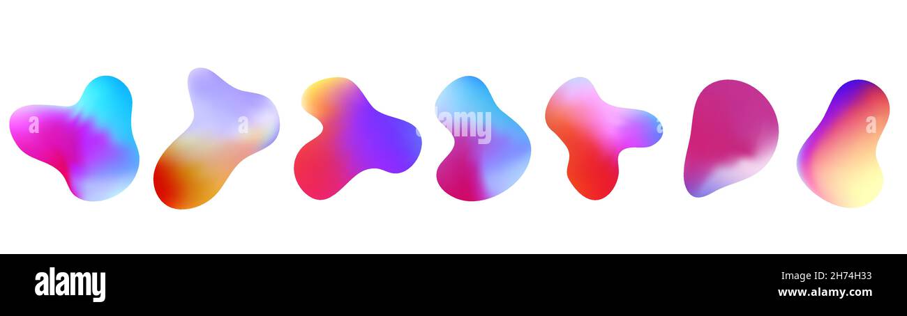 Gradient abstract fluid shapes. Set isolated liquid elements for holographic design. Vector isolated vivid color elements. Stock Vector