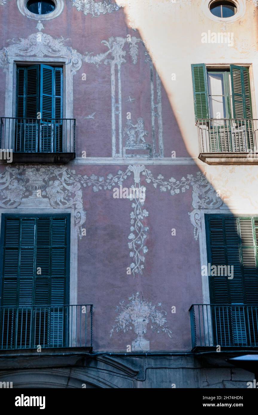 Sgraffito in the Gothic Quarter of Barcelona, Spain. Stock Photo